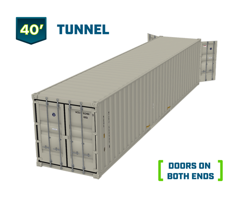 40 ft tunnel container sales, 40ft container for sales 40 ft container, 40 ft sea can sales, shipping container for sales, shipping container doors on both ends, tunnel shipping container, buy storage container doors on both ends, CargoCube Solutions