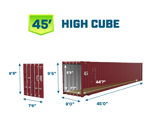 45ft high cube, 45ft high cube imperial dimensions, 45 ft high cube shipping container, used 45 foot high cube container, 45' high cube shipping container dimensions